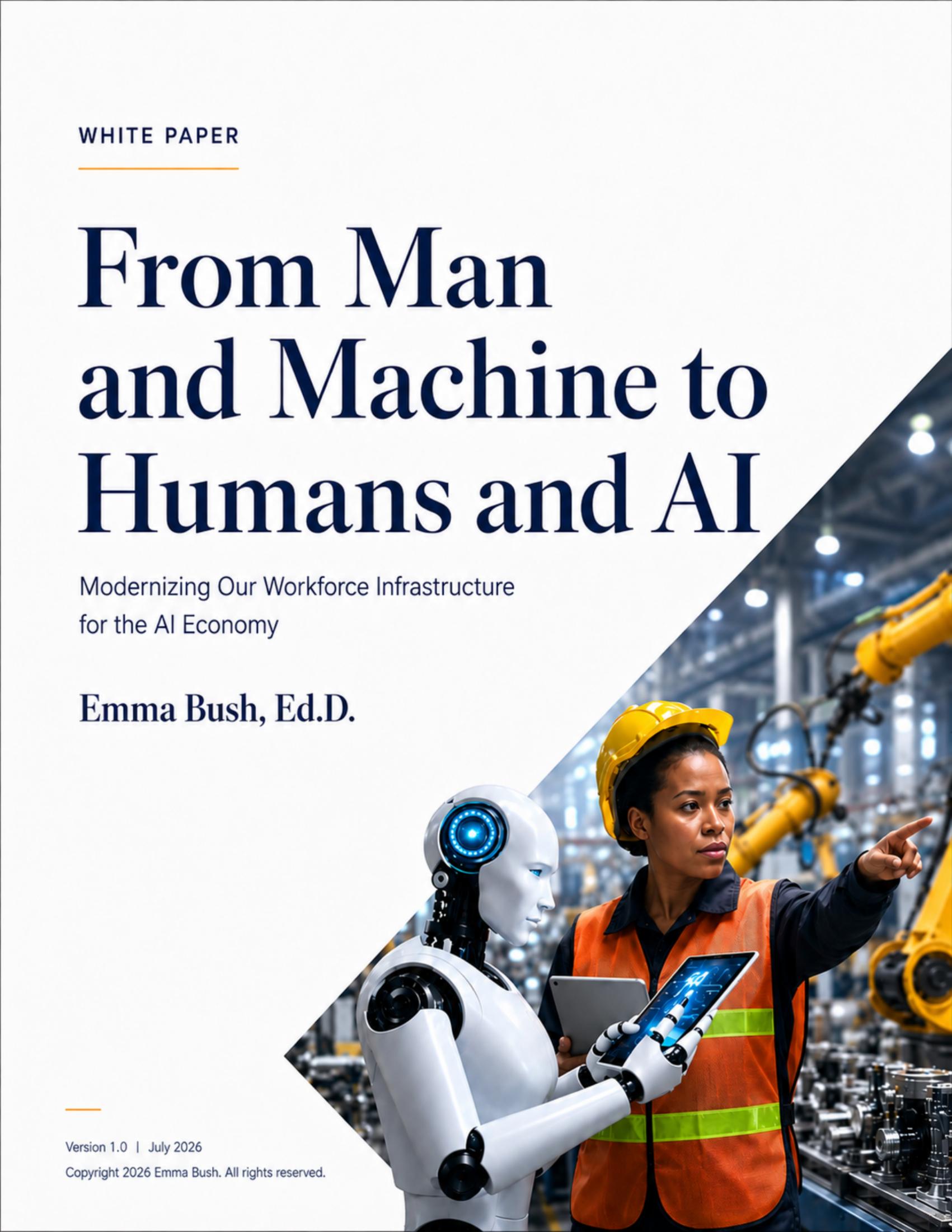 Cover of the white paper From Man and Machine to Humans and AI by Emma Bush, Ed.D.